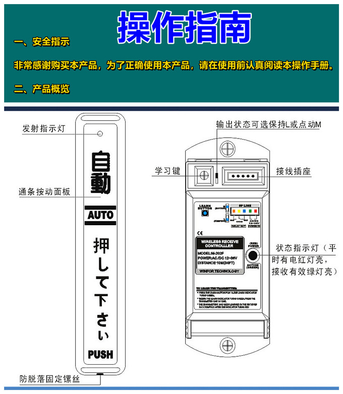 蓋卓無線手押開關自動門202E開關